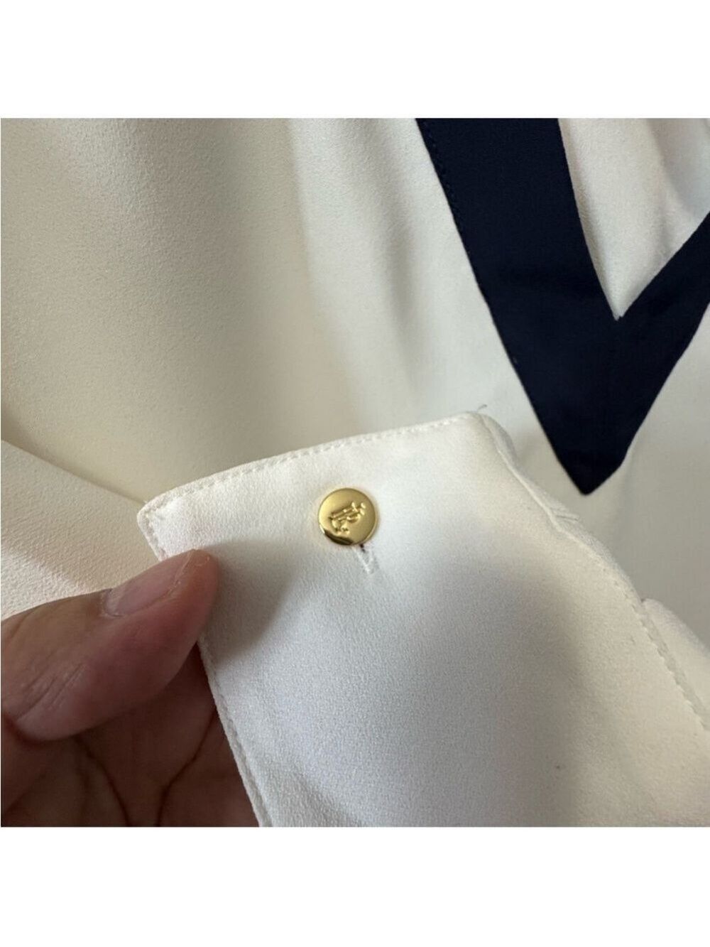Lauren Ralph Lauren Cream Buttoned Blouse with Notched Collar - Picture 9 of 15